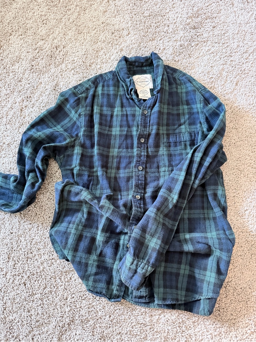 Men's Green & Navy Plaid Button-Down Shirt